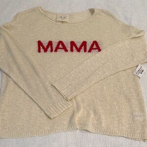 Women's Cream Sweater with Red 'MAMA' Design